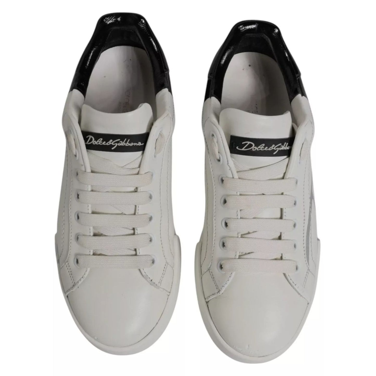 Dolce & Gabbana White Black Logo Portofino Men Sneaker Shoe