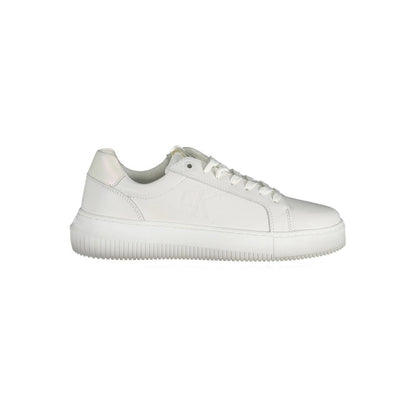 Calvin Klein White Leather Women Sneaker with sleek, sporty design and contrasting details for a stylish look.