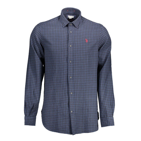U.S. POLO ASSN. Blue Cotton Men Shirt with French collar and single-button cuffs, featuring iconic embroidery, crafted in Turkey.