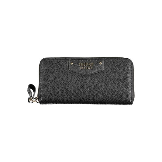 Guess Jeans Black Polyethylene Women Wallet with chic design and zip closure, featuring multiple compartments and a coin purse.
