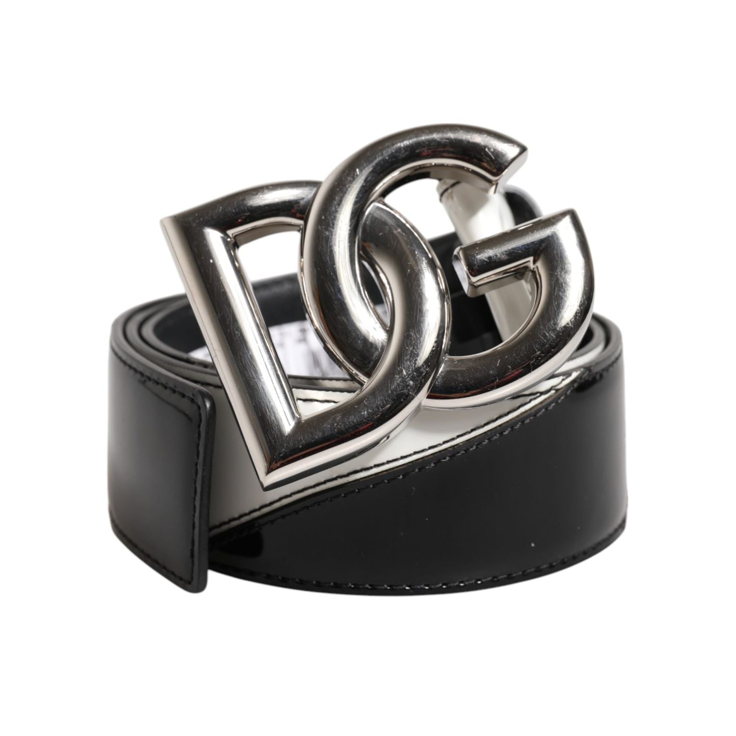 Dolce & Gabbana Black White Leather DG Metal Buckle Belt