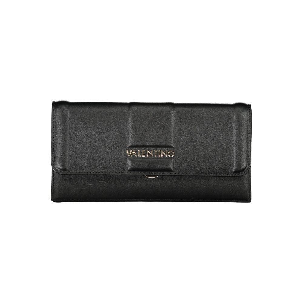 Mario Valentino Black Polyethylene Women Handbag with logo, featuring a removable chain strap and secure snap closure for essentials.
