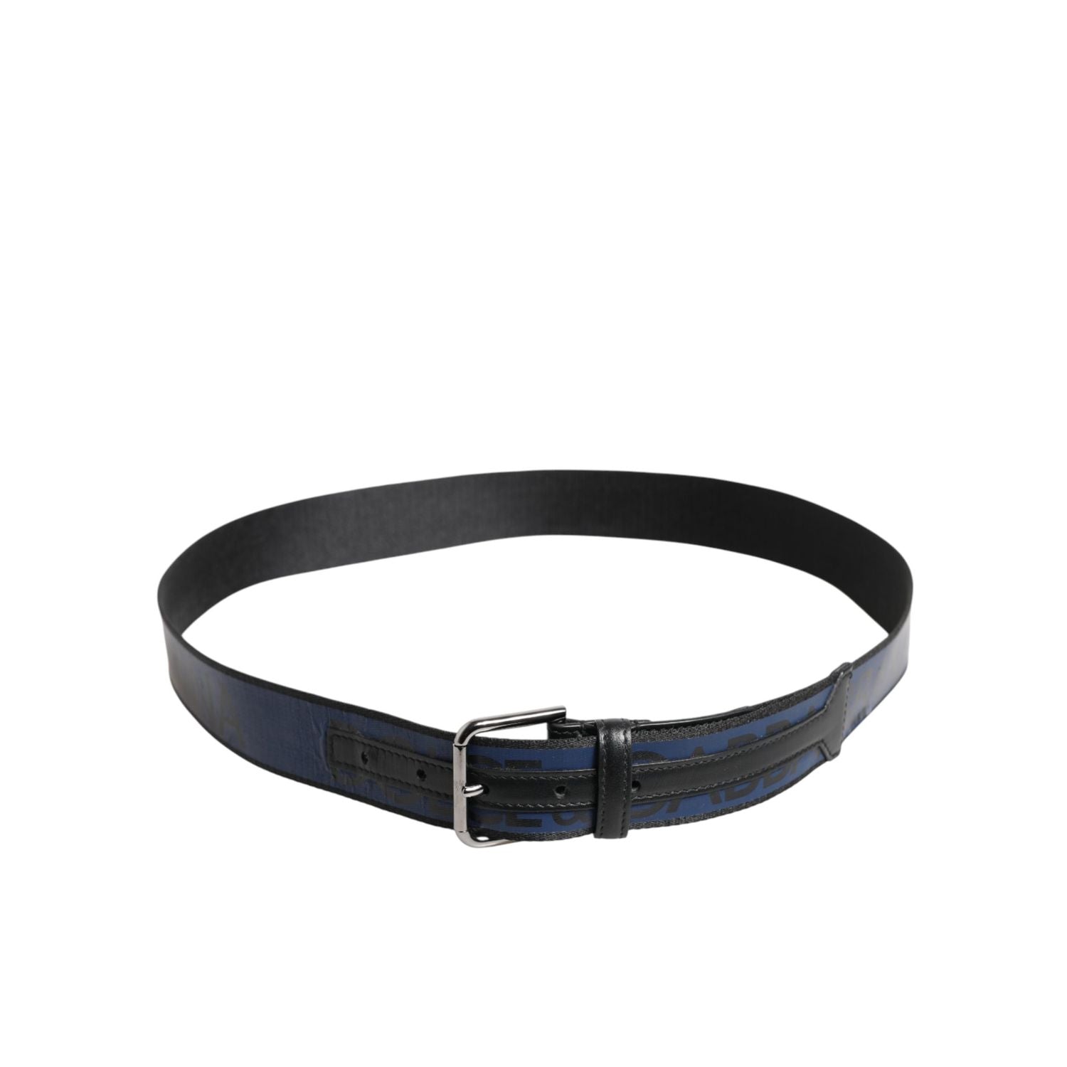 Dolce & Gabbana Black Blue DG Logo Silver Metal Buckle Belt