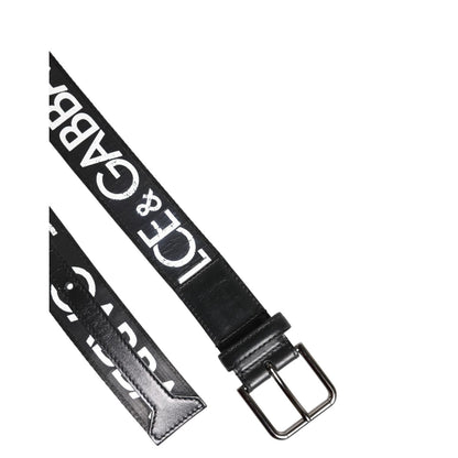Dolce & Gabbana Black White DG Logo Brass Metal Buckle Belt