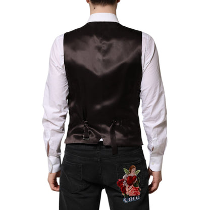 Dolce & Gabbana Black Stripes Wool Formal Men Waistcoat Vest