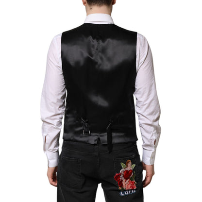 Dolce & Gabbana Black Gray Brocade Formal Men Waistcoat Vest