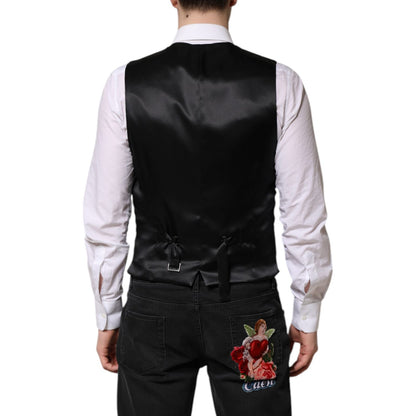 Dolce & Gabbana Red Floral Brocade Formal Men Waistcoat Vest
