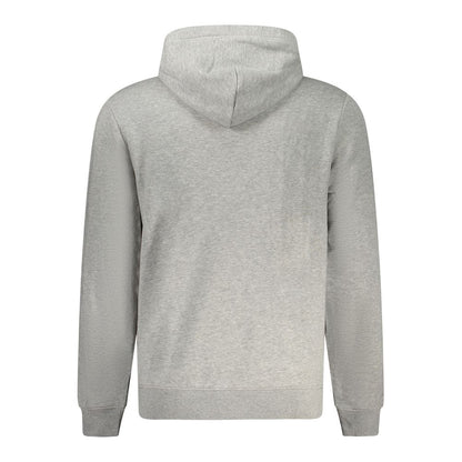 Back view of Napapijri Gray Cotton Men Sweater showcasing hood and relaxed fit.