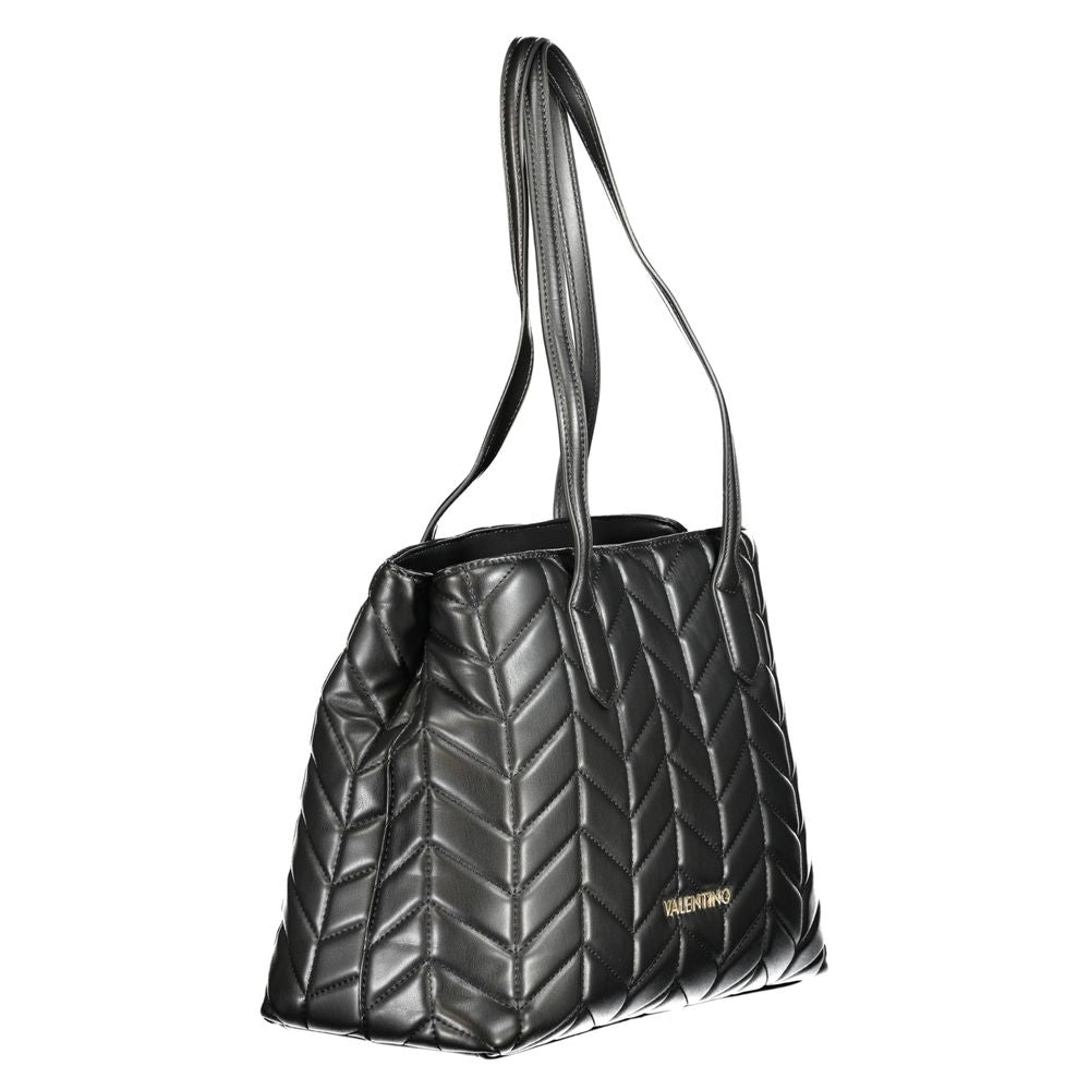 Mario Valentino Black Polyethylene Women Handbag with quilted design and dual shoulder handles.