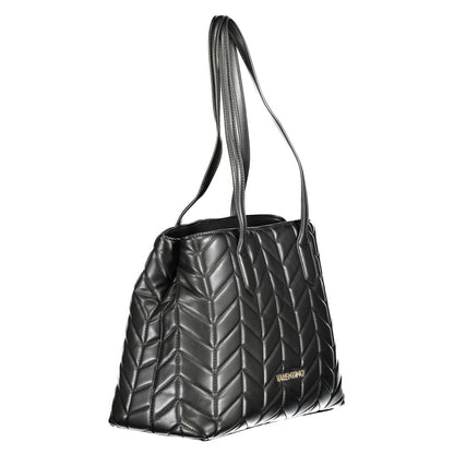 Mario Valentino Black Polyethylene Women Handbag with quilted design and dual shoulder handles.