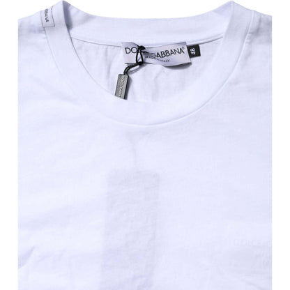Dolce & Gabbana White Cotton Logo Patch Crew Neck T-shirt