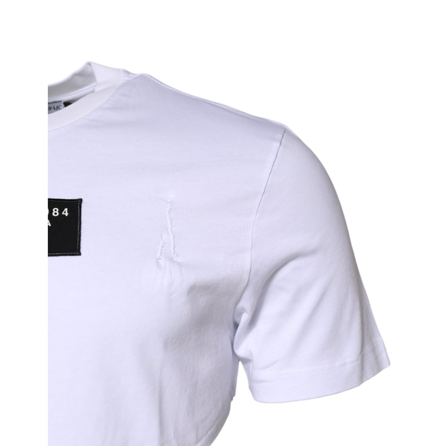 Dolce & Gabbana White Cotton Logo Patch Crew Neck T-shirt