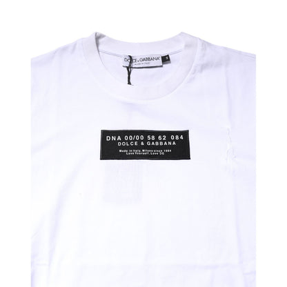 Dolce & Gabbana White Cotton Logo Patch Crew Neck T-shirt
