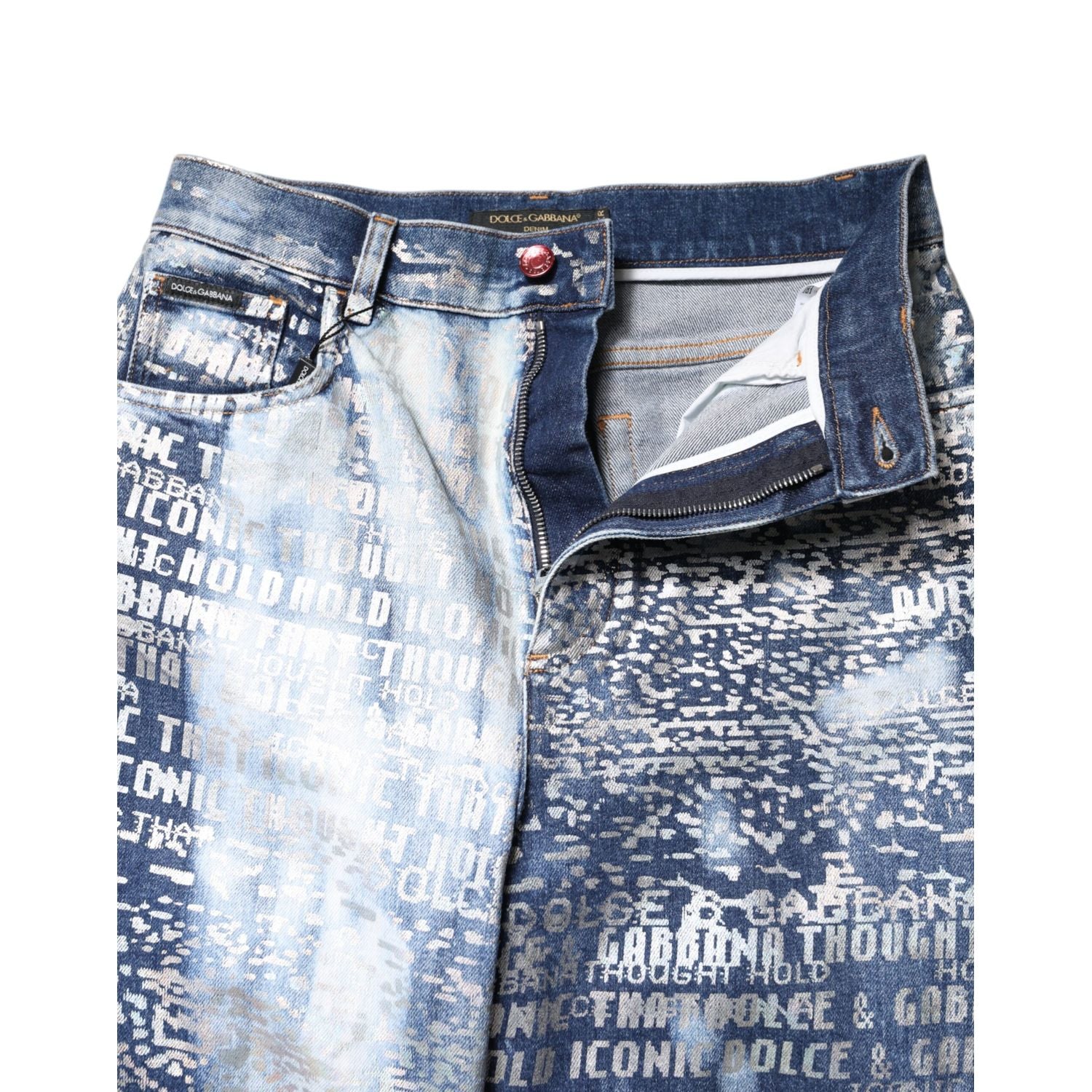 Dolce & Gabbana Blue Washed Print High Waist Denim Jeans