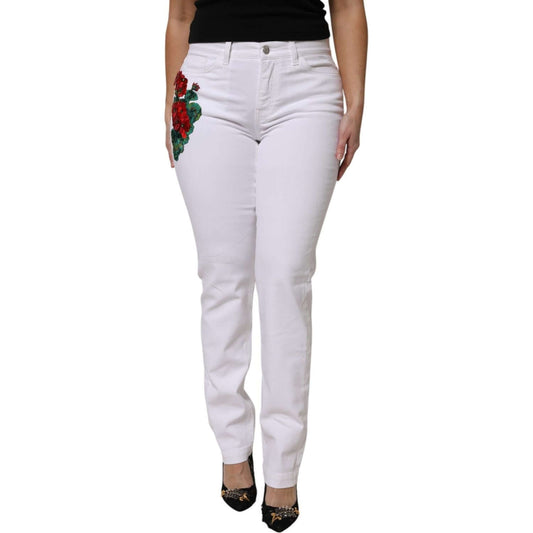 Dolce & Gabbana White Floral Sequined GIRLY Denim Jeans