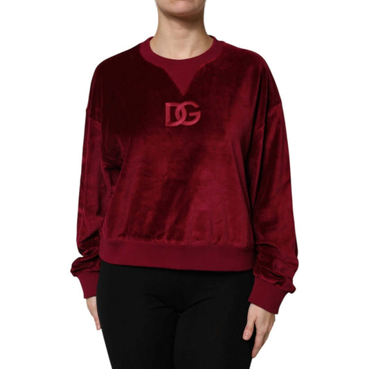 Dolce & Gabbana Red Cotton Velvet Crew Neck Pullover Sweater