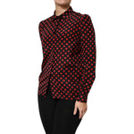 Dolce & Gabbana Black Red Polka Dot Silk Long Sleeves Top