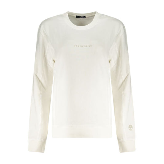 North Sails White Cotton Women Sweater with embossed logo, crew neck design, perfect for casual wear and breezy evenings.