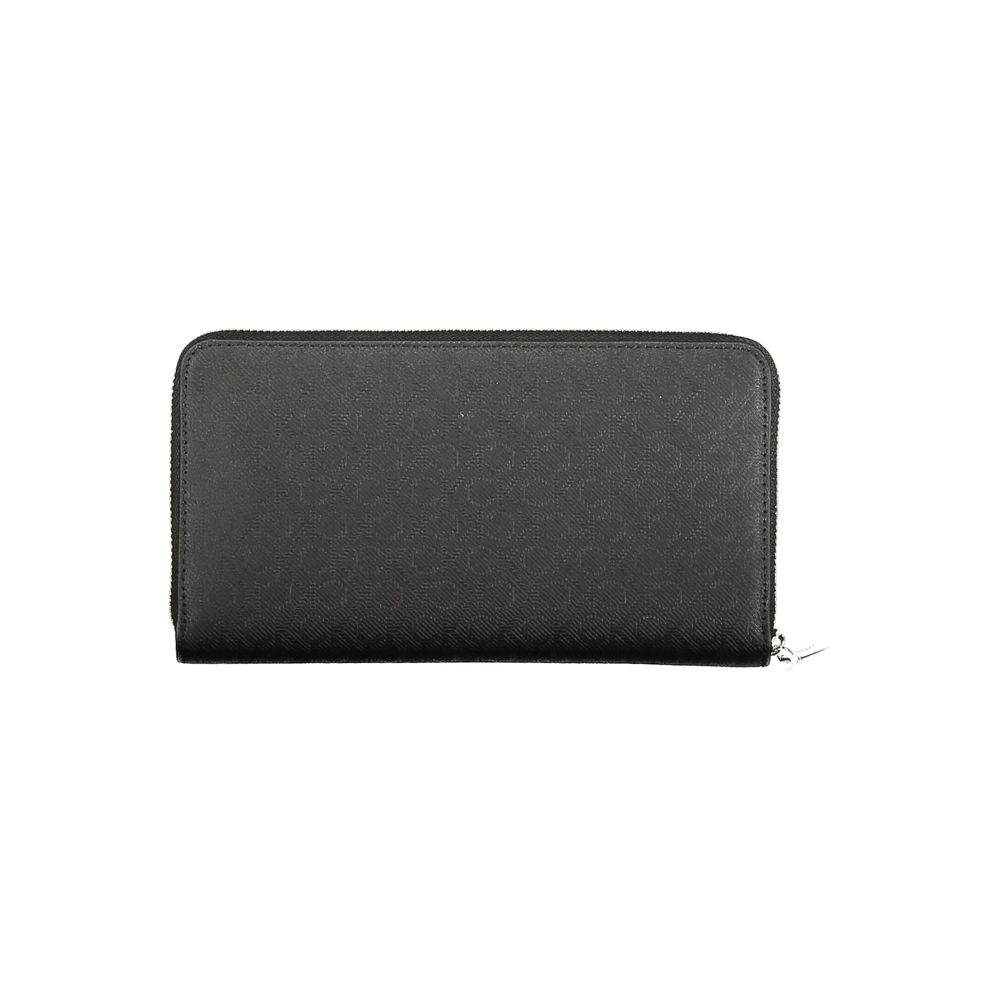 Calvin Klein Black Polyester Women Wallet with RFID-blocking, dual compartments, and card spaces for stylish organization.