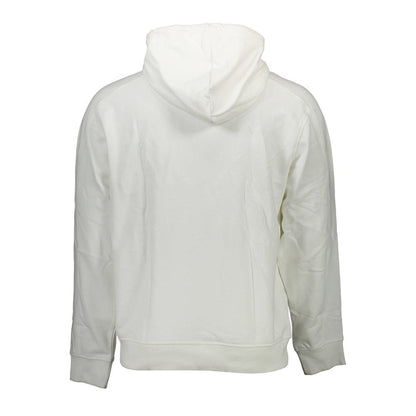 Back view of Calvin Klein White Cotton Men Sweater with hood, showcasing casual luxury and iconic design in organic cotton.