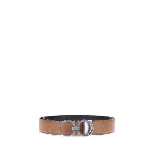 Ferragamo Gancini reversible Belt with iconic Gancini logo buckle, brown grained leather, made in Italy, AW25, 3.5 width.