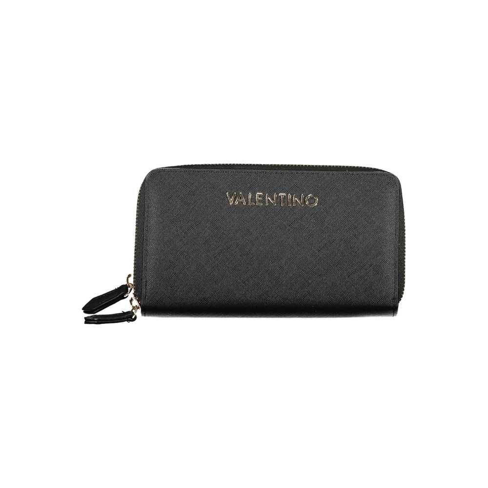 Mario Valentino Black Polyethylene Women Wallet with zip closure and gold logo detailing.