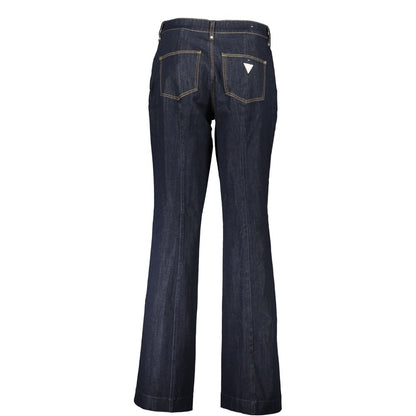 Guess Jeans Blue Cotton Women Jeans featuring a wide-leg design and iconic logo, perfect for a chic and stylish wardrobe essential.