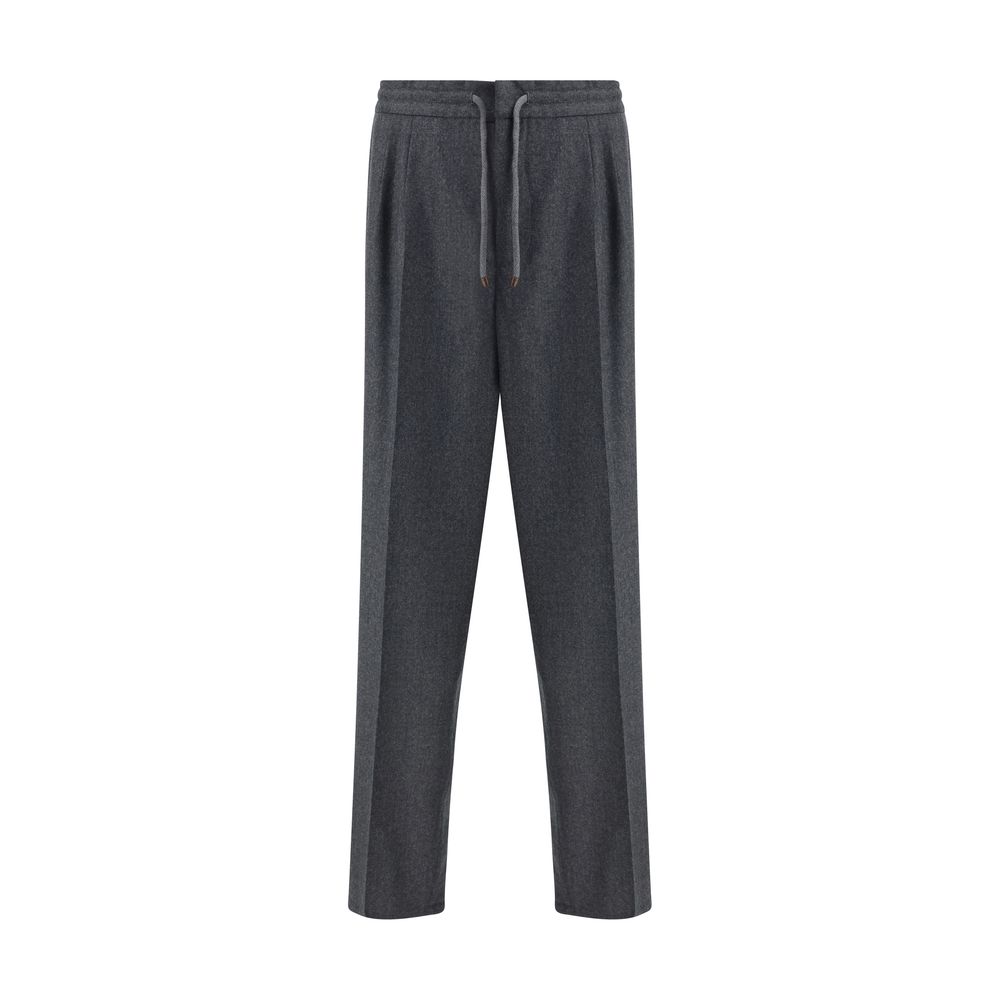Brunello Cucinelli Gray Fleece Wool Casual Pants