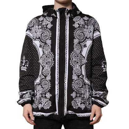 Dolce & Gabbana Black Bandana Print Hooded Bomber Jacket