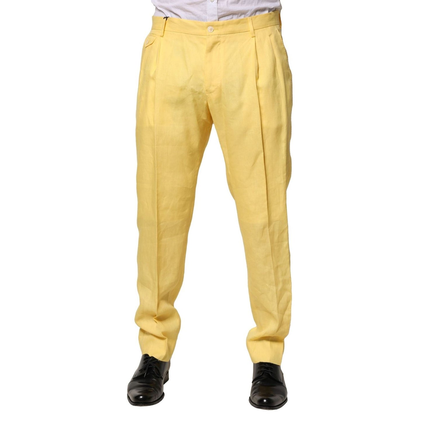 Dolce & Gabbana Yellow Flax Tapered Dress Men Pants PAN76440-50