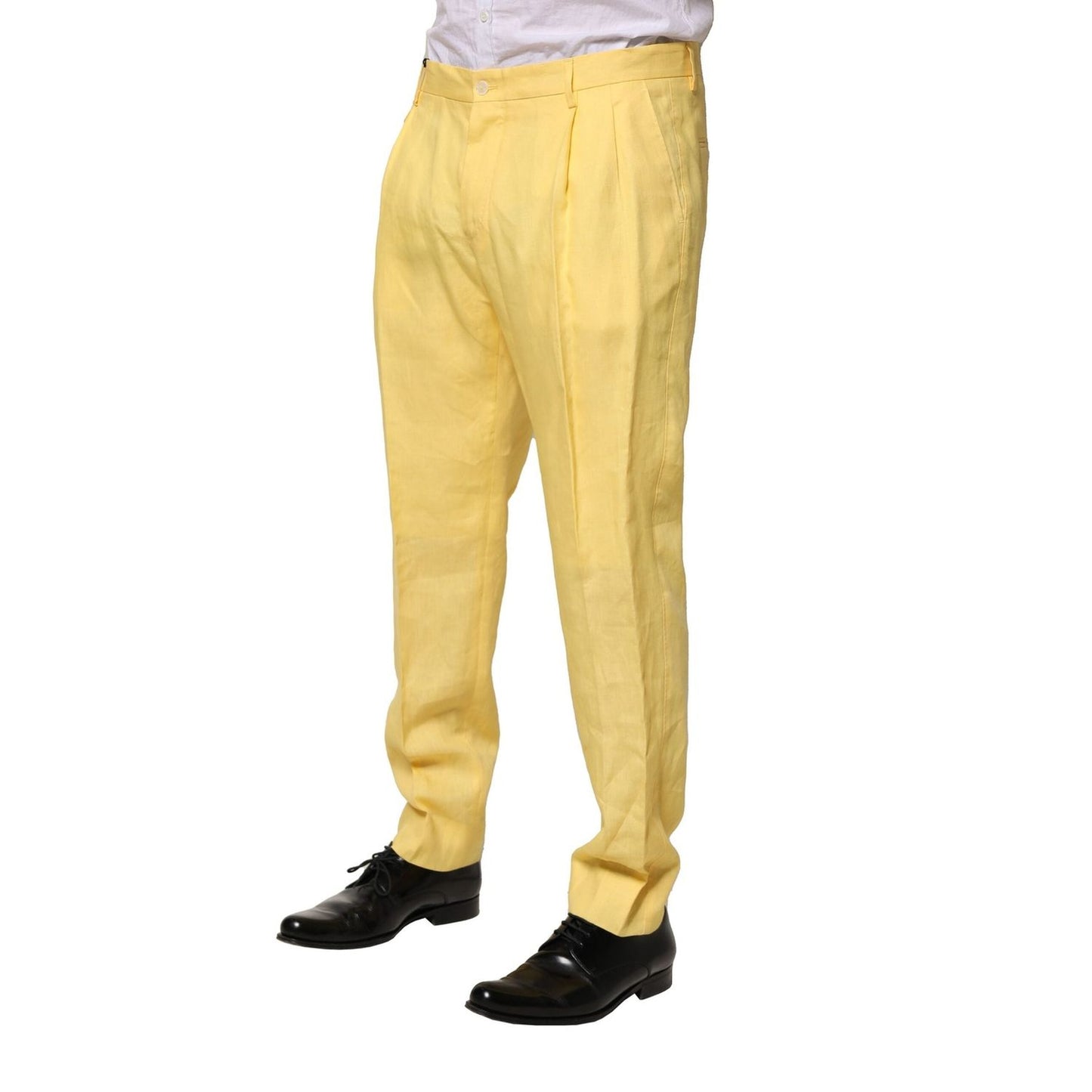 Dolce & Gabbana Yellow Flax Tapered Dress Men Pants PAN76440-50