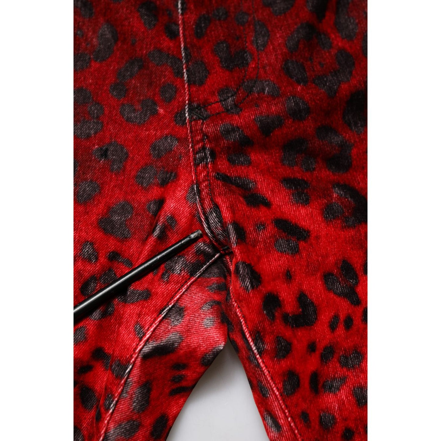 Dolce & Gabbana Red Leopard Print Cotton Skinny Denim Jeans