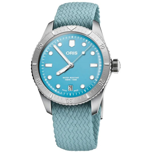 ORIS MOD. DIVERS SIXTY-FIVE wristwatch with blue fabric strap, 38mm stainless steel case, sapphire dial, unisex, in official box