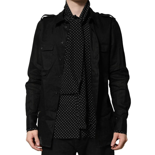 Dolce & Gabbana Black Polka Dot Linen Silk Men Casual Shirt TSH90652-40
