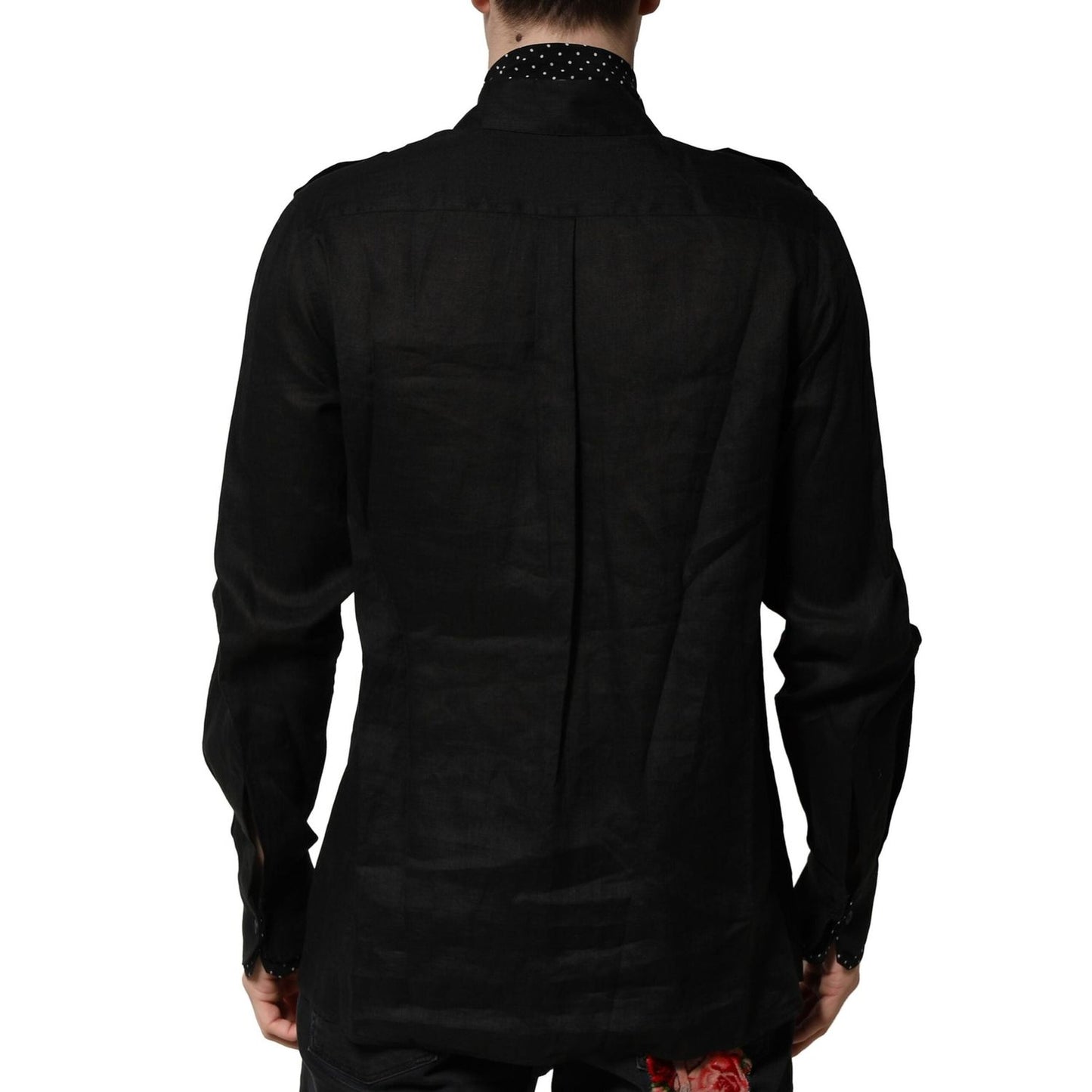 Dolce & Gabbana Black Polka Dot Linen Silk Men Casual Shirt TSH90652-40