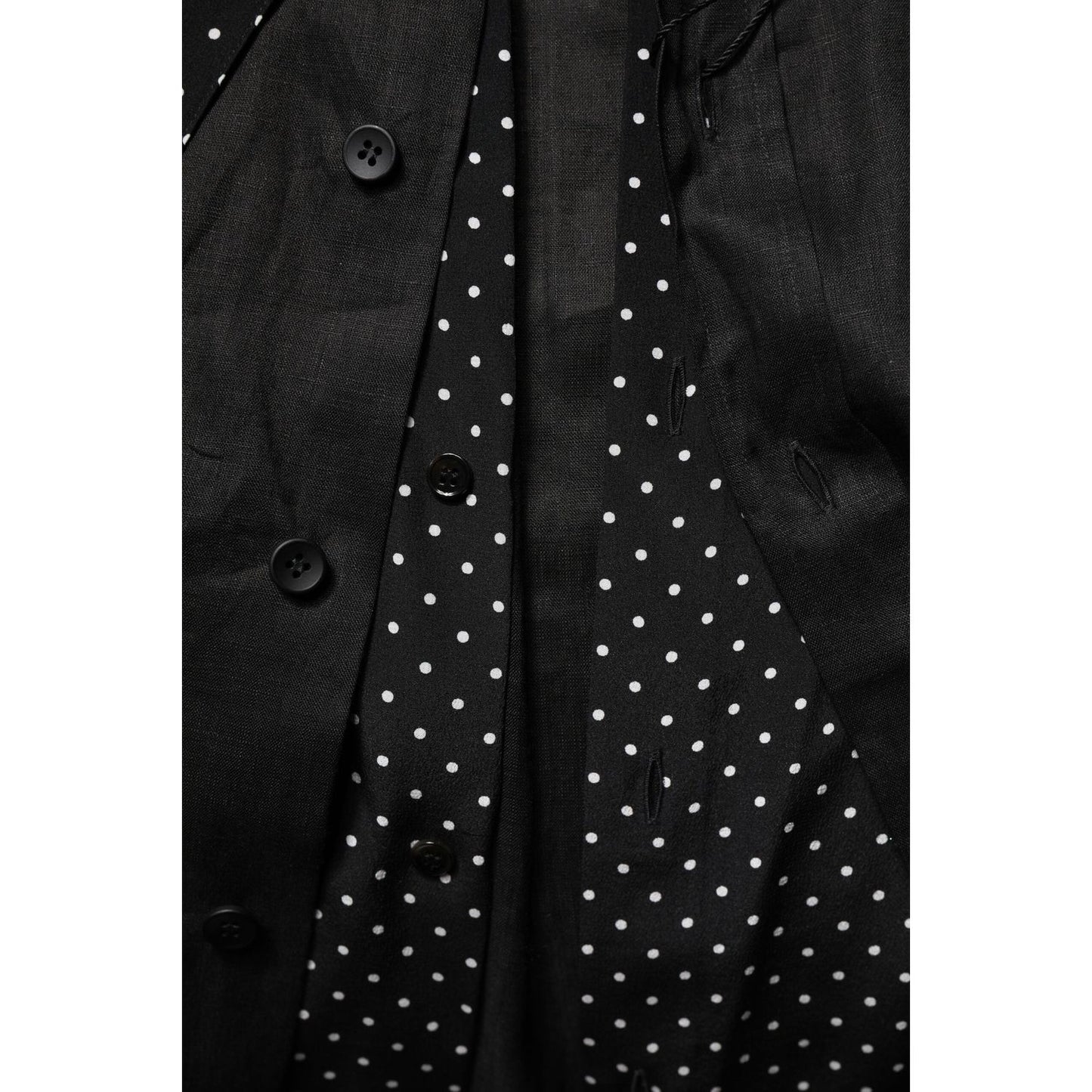 Dolce & Gabbana Black Polka Dot Linen Silk Men Casual Shirt TSH90652-40