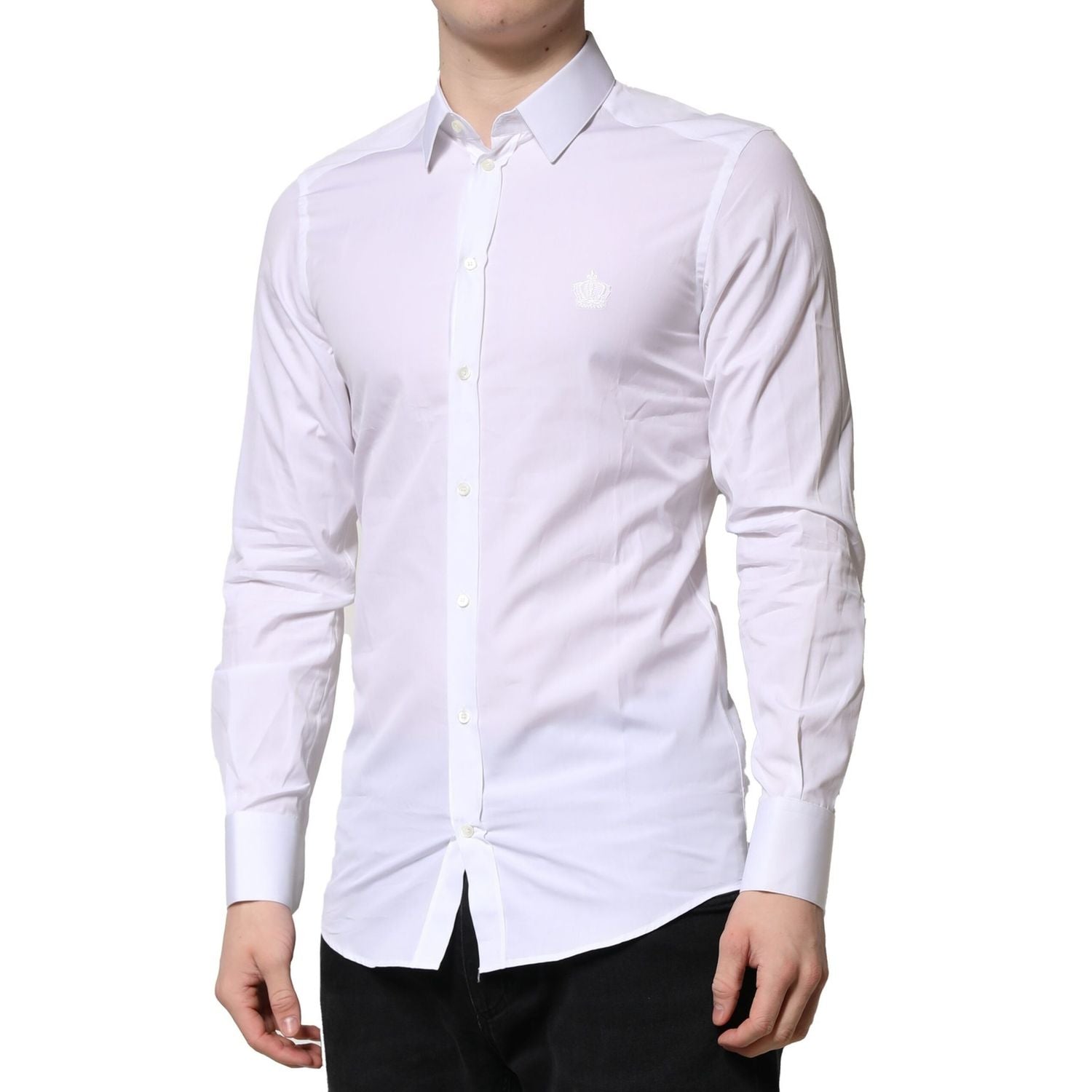 Dolce & Gabbana White GOLD Crown Cotton Dress Formal Shirt