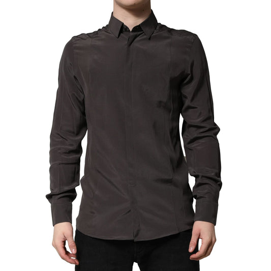 Dolce & Gabbana Dark Brown Silk GOLD Men Dress Formal Shirt TSH90708-40
