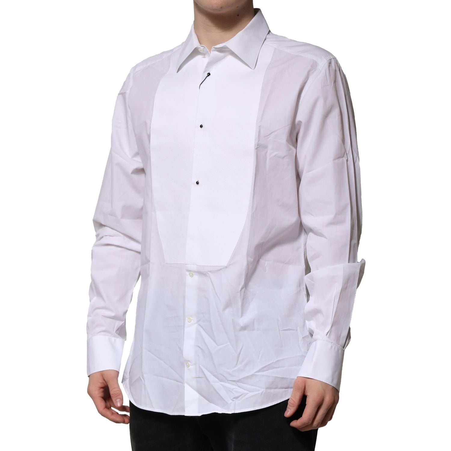 Dolce & Gabbana White Bib Cotton Poplin GOLD Formal Shirt