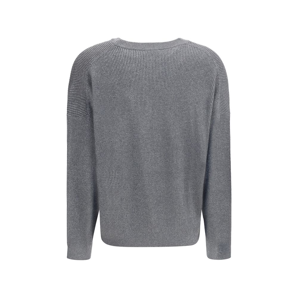 Brunello Cucinelli Gray Cotton Sweatshirt with ribbed texture, crew neck, and lurex shine, showcasing elegant style for AW25 season.