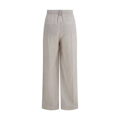 Brunello Cucinelli White Viscose Casual Pants with wide legs and pockets, elegant corduroy fabric for a stylish AW25 season look.