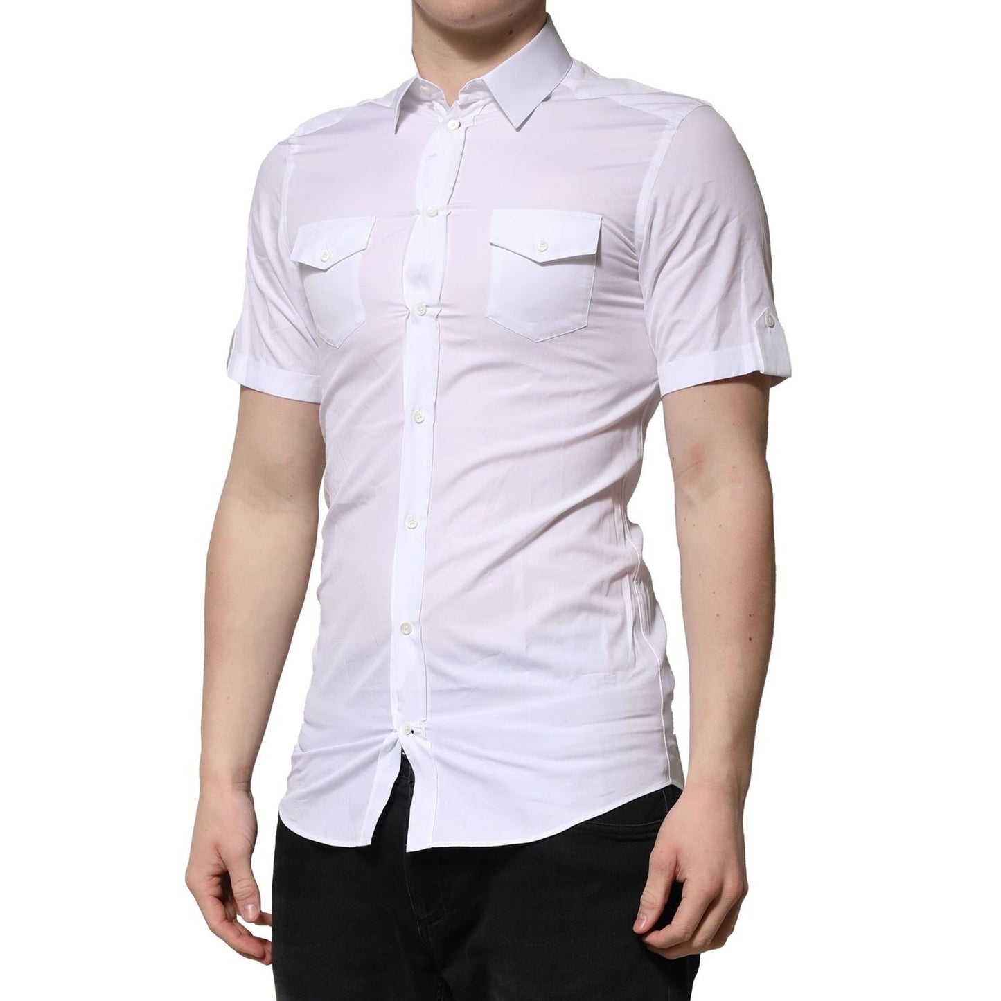 Dolce & Gabbana White Cotton Short Sleeves GOLD Casual Shirt