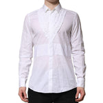 Dolce & Gabbana White Cotton Ruffled Detailing Formal Shirt