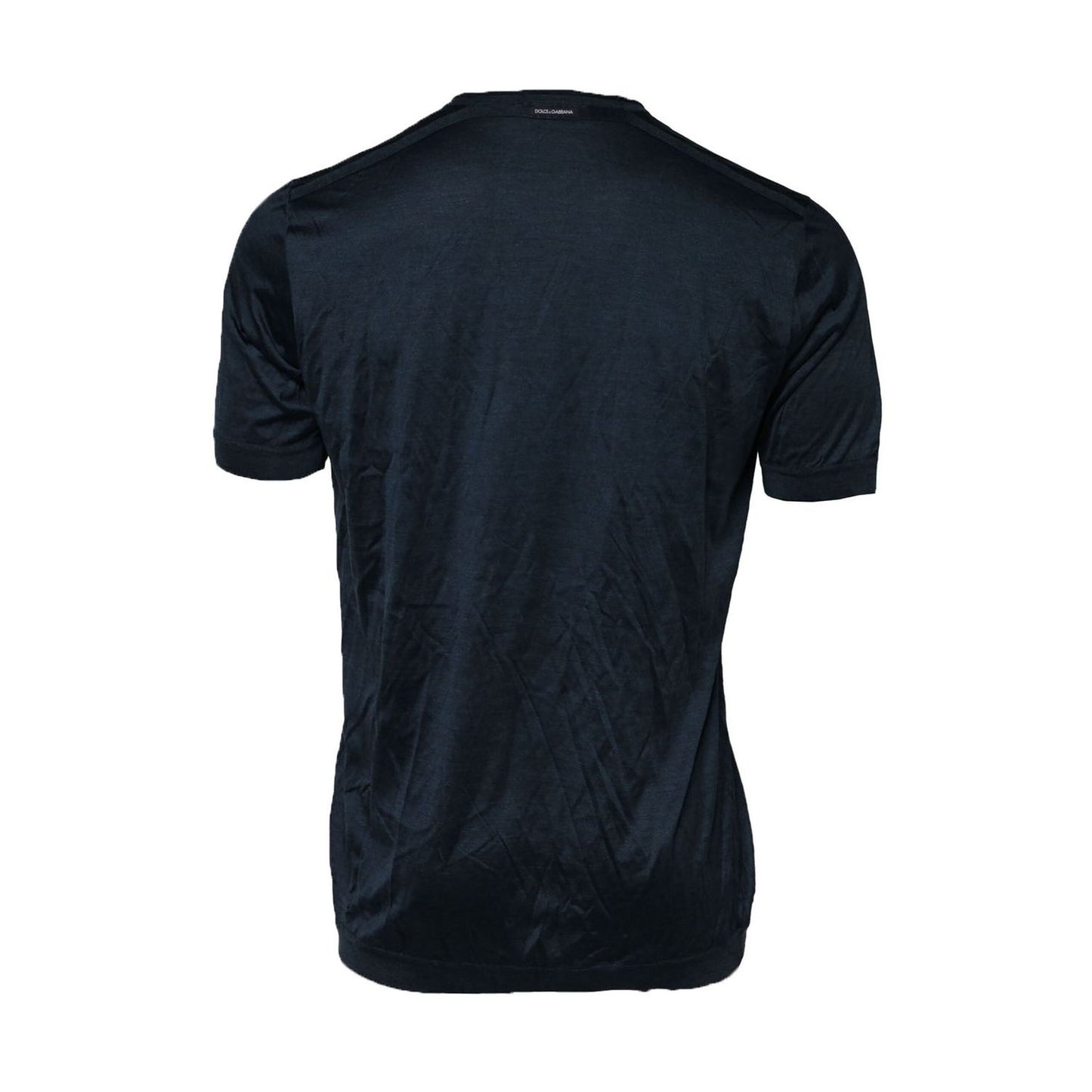 Dolce & Gabbana Dark Blue Silk Logo Patch Crew Neck T-shirt TSH90543-54