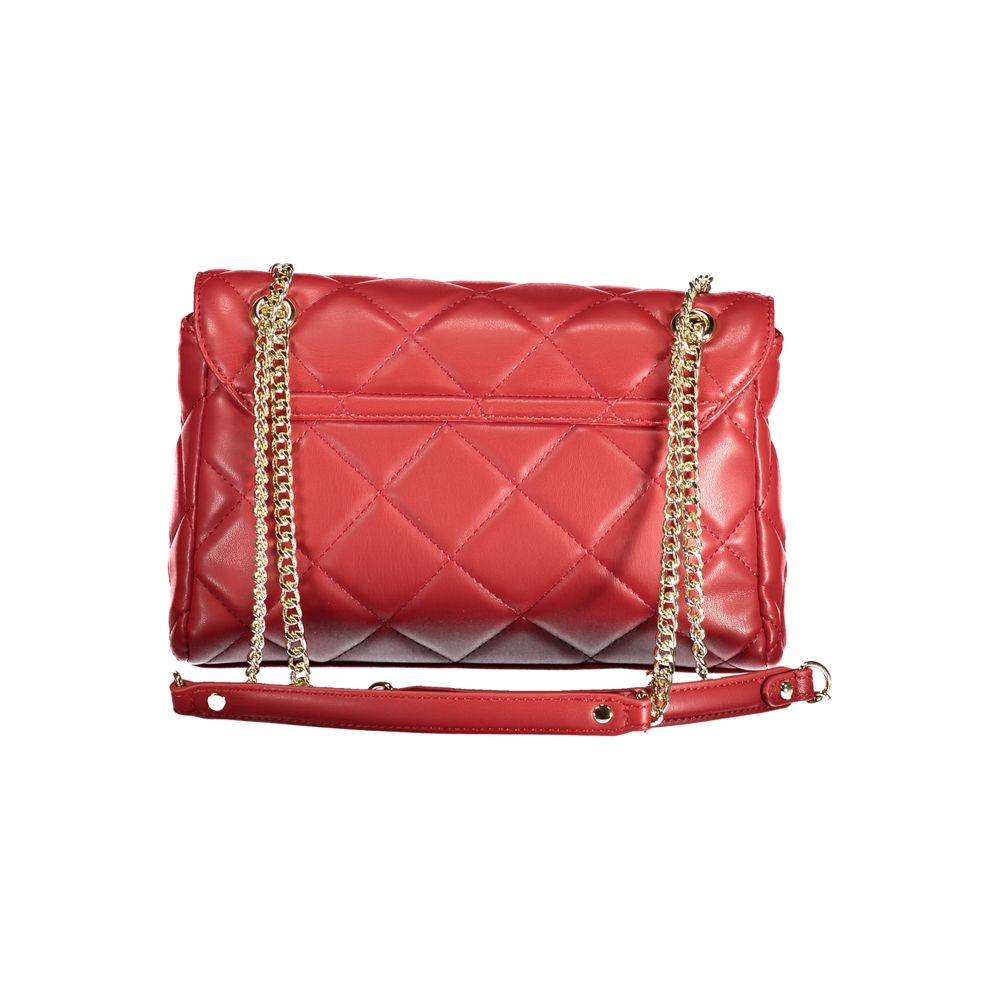 Mario Valentino Red Polyethylene Handbag with chain handles, internal pockets, contrasting details, zip and snap closure, logo.