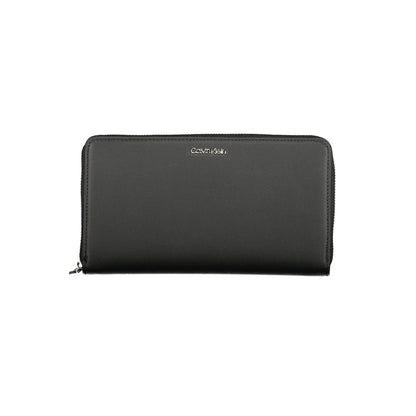 Calvin Klein Black Polyester Wallet with zip closure, RFID blocking, coin purse, 3 compartments, and logo in recycled material.
