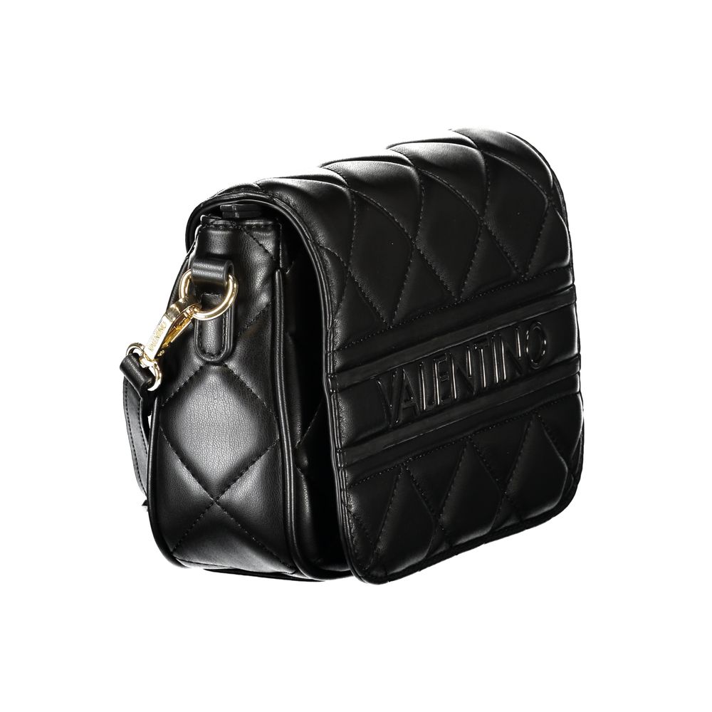 Mario Valentino Black Polyethylene Women Handbag with adjustable strap, urban chic design, and luxury quilted finish.