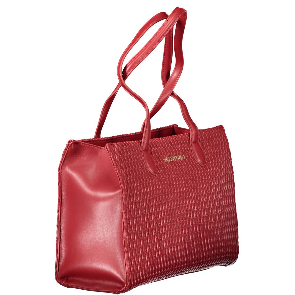Mario Valentino Red Polyethylene Women Handbag with woven design and dual handles, radiating elegance and style.