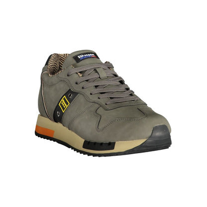 Blauer Gray Polyethylene Men Sneaker with dynamic laces and contrasting details, featuring a removable footbed and Blauer logo.
