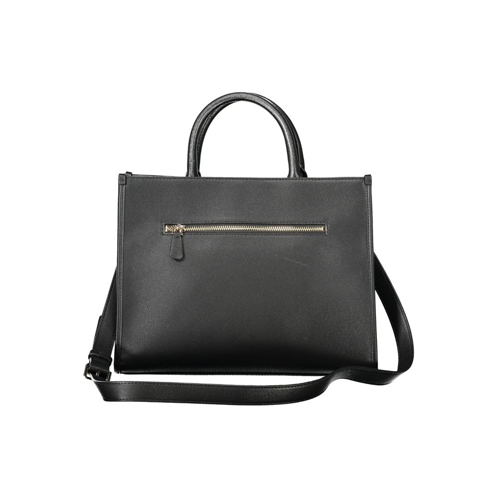 Guess Jeans Black Polyethylene Women Handbag with sleek design and adjustable strap, featuring external pocket for stylish storage.